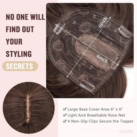 18 Inch Wavy Hair Topper with Side Bangs Synthetic Dark Brown Women